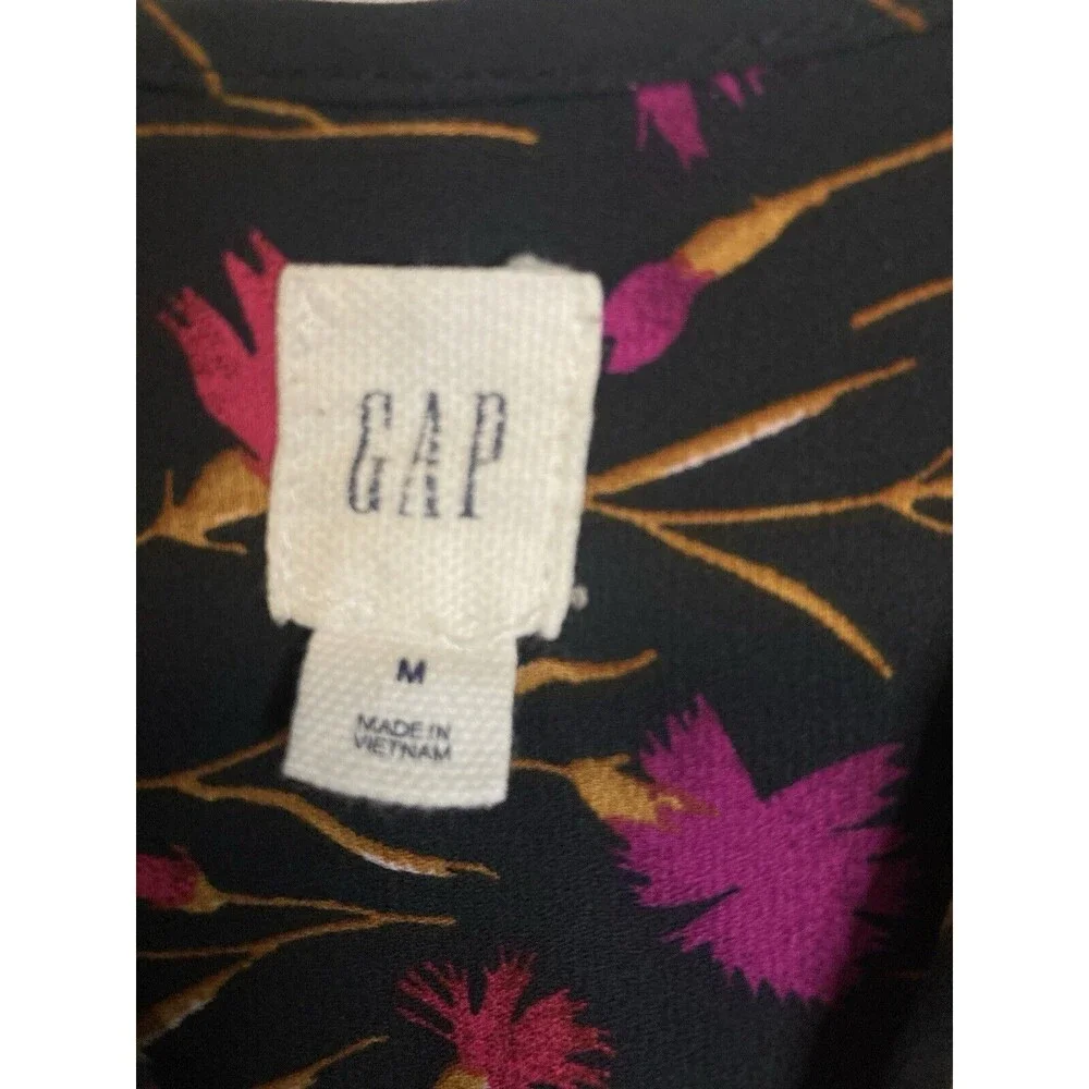 GAP Mini Dress M Drawstring Waist Black Pink Ditsy Floral Fairy Sleeveless Boho